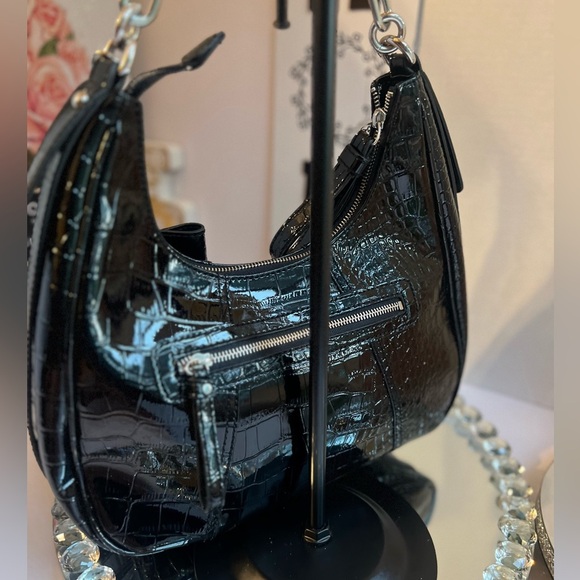 Guess Y2K Black Crocodile-Embossed Women's  shoulder Bag - Picture 4 of 10